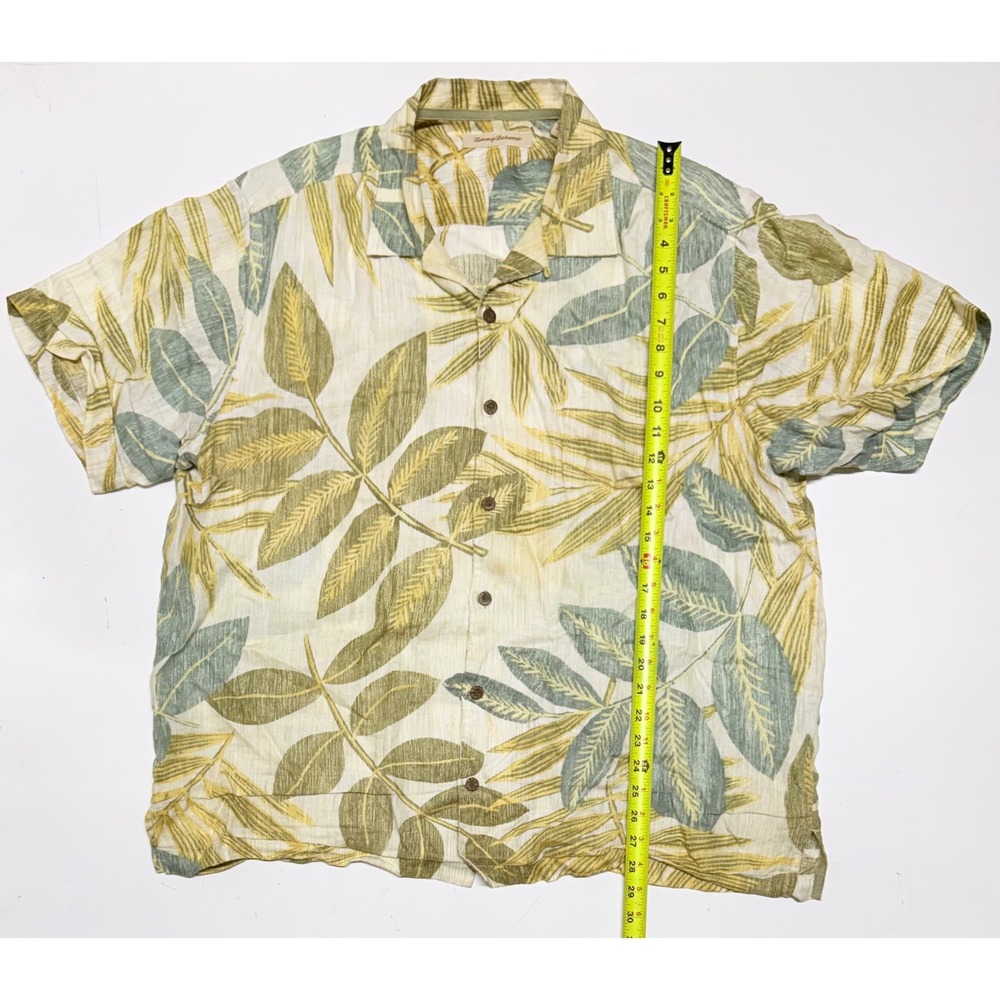 Tommy Bahama Mens XL Linen Tropical Leaf Print Short Sleeve Camp Shirt Green